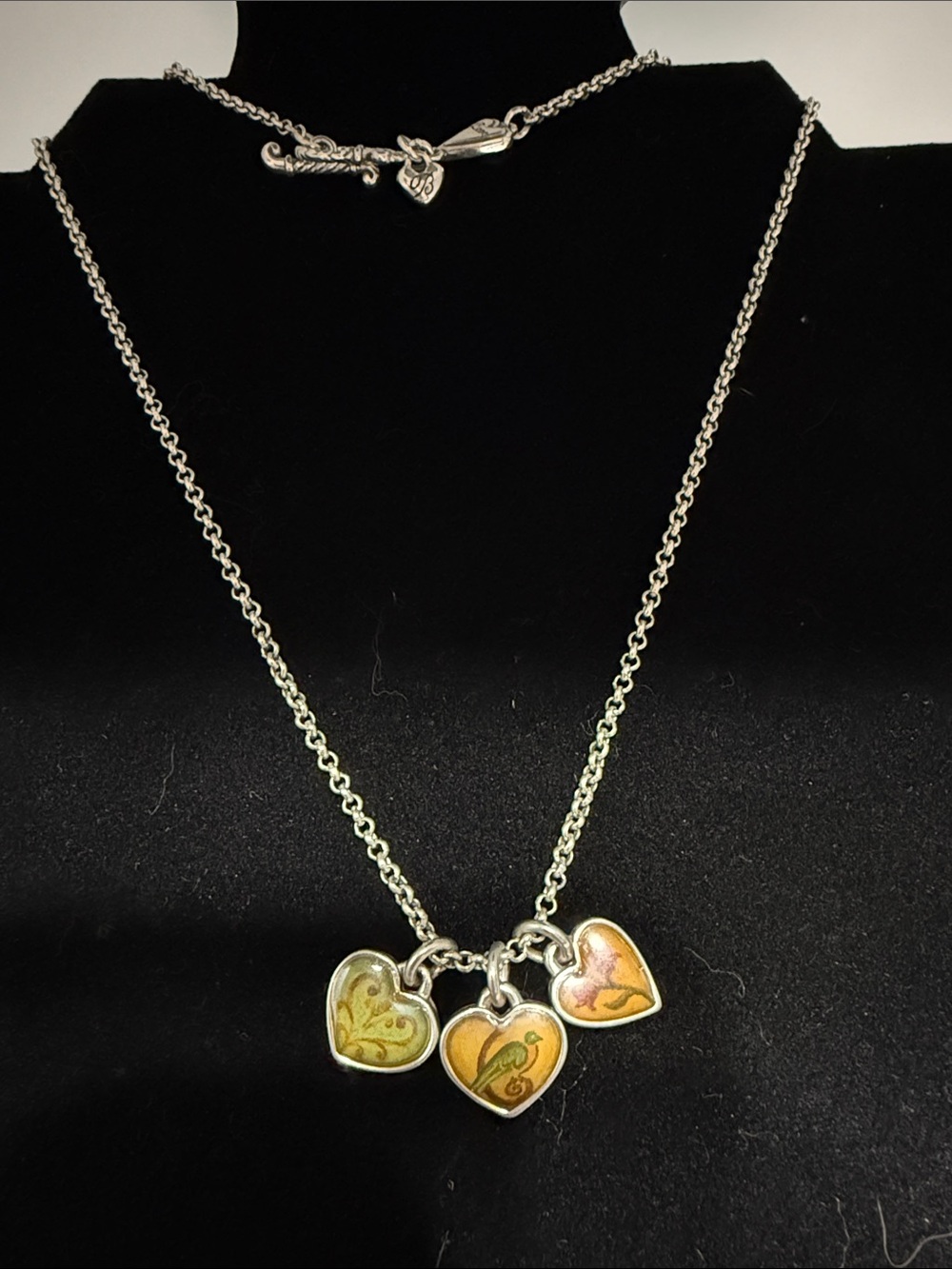 Brighton Silver Heart Charm Necklace with Yellow Enamel Hea
